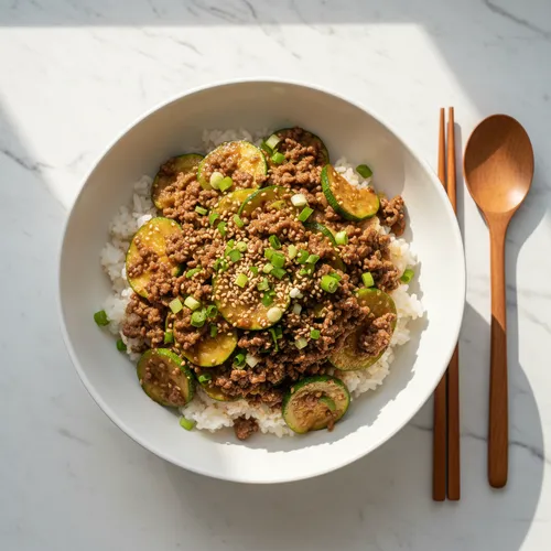 韓国かぼちゃと牛ひき肉のビビンバ風どんぶり