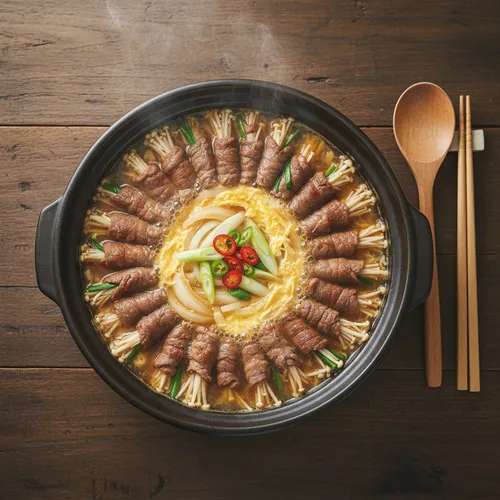 스키야키 팽이버섯 소고기말이 전골