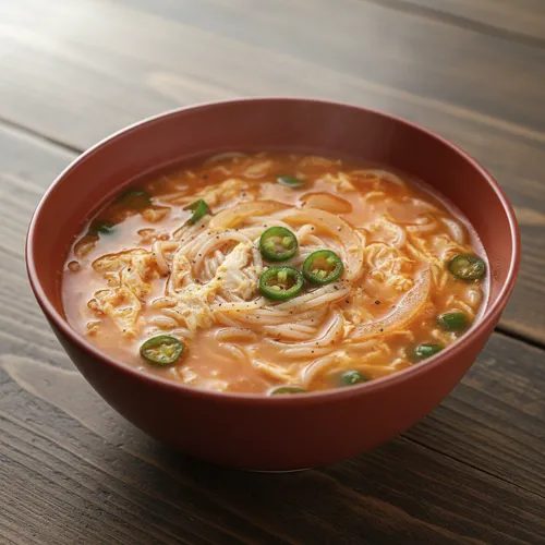 辛い卵入り韓国風ヌードルスープ