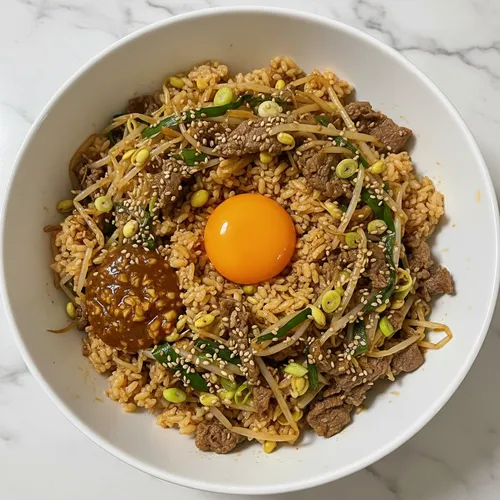 電子レンジ5分 大豆もやしと牛肉のビビンバ