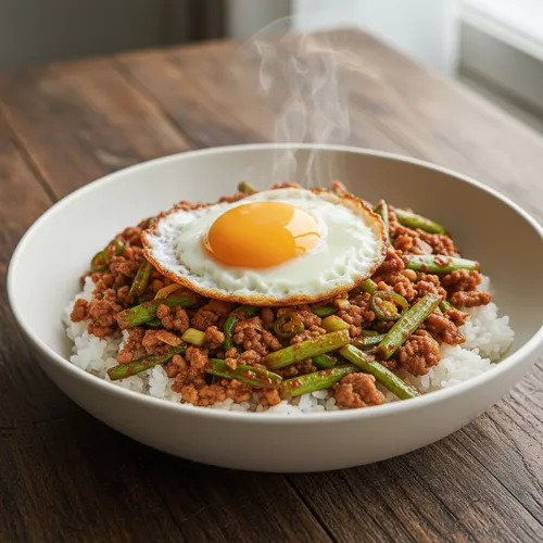 マンジュク（にんにくの芽）豚肉のっけご飯