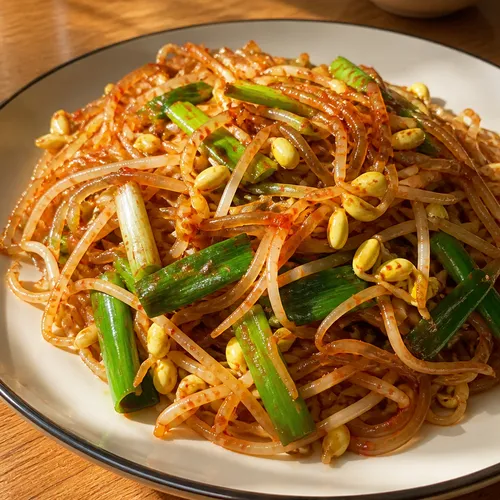 ご飯のおかず、おつまみに最高！豆もやしのチャプチェ