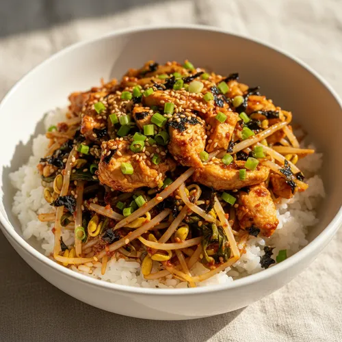 電子レンジで作る鶏むね肉ともやしのビビンバ