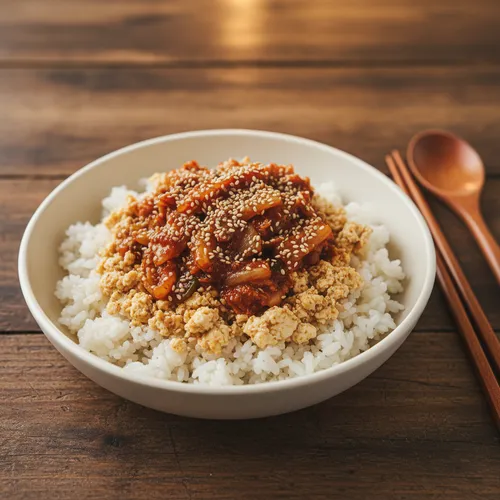 豆腐と熟成キムチのどんぶり