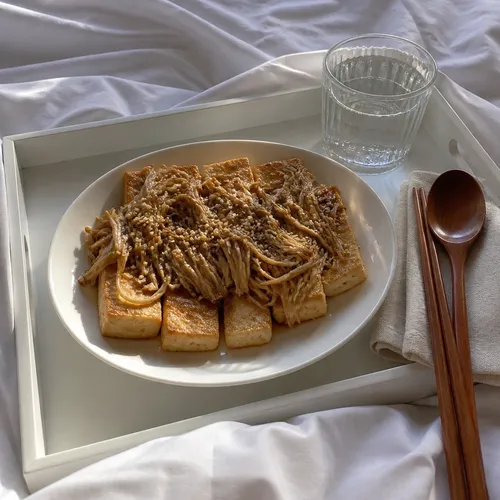 レッドベルベット スルギの夕食メニュー 豆腐とえのきだけの焼き物