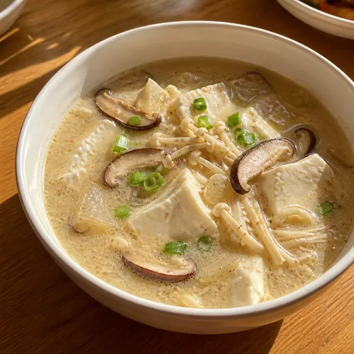 おぼろ豆腐のえごまスープ