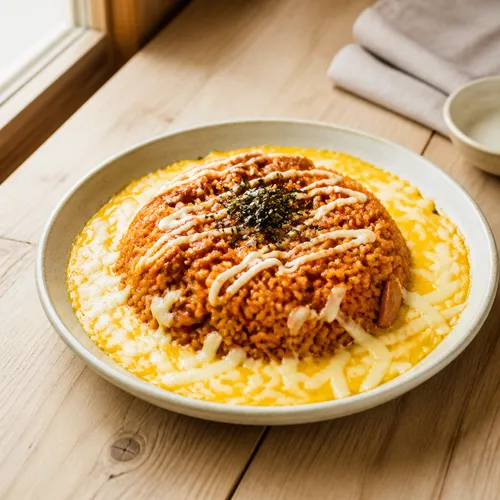 ラード油とマヨネーズで風味を引き立てた火山キムチ炒めご飯