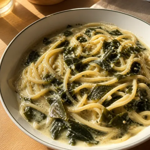 ワカメスープのクリームパスタ