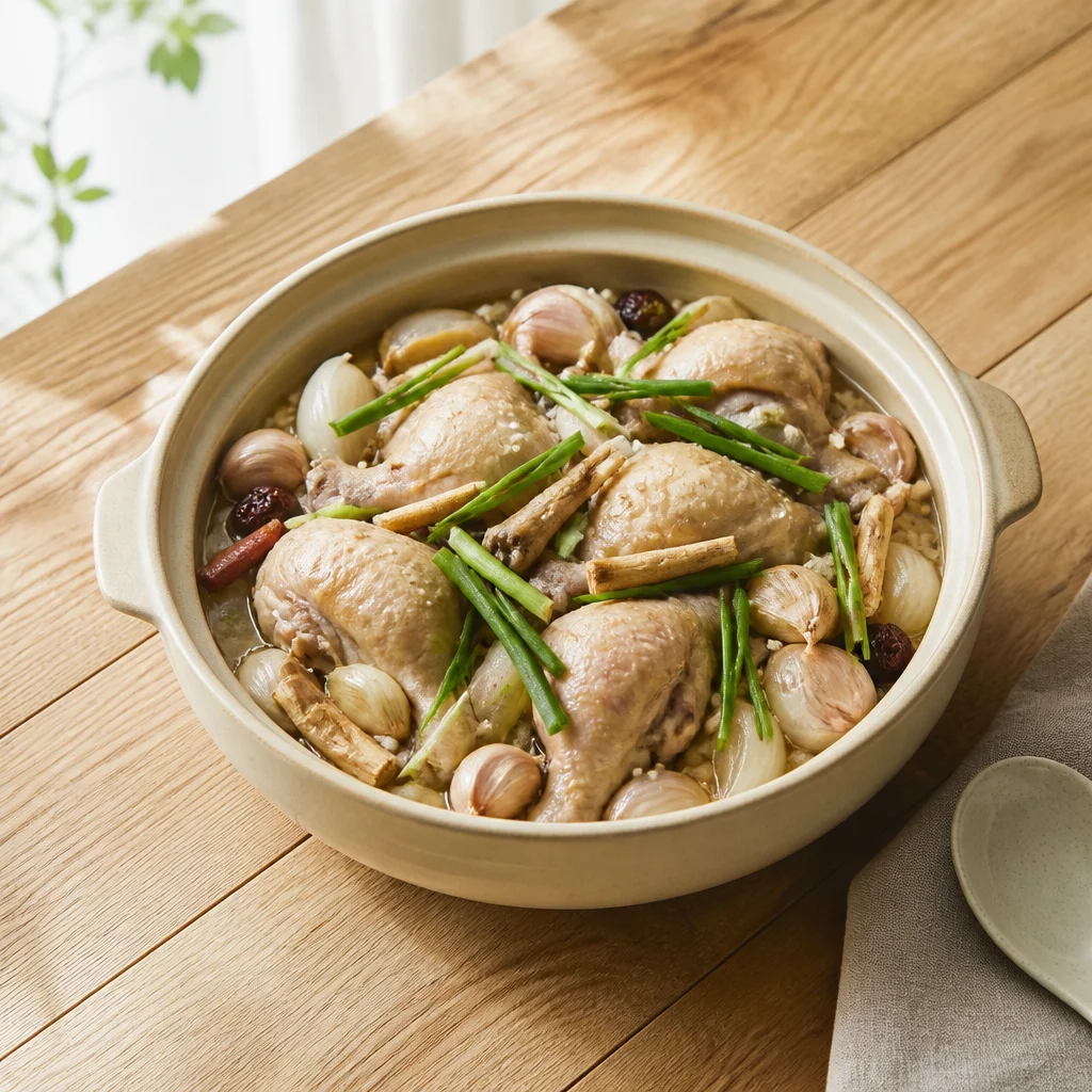 鶏もも肉(骨付き)のヌルンジチム(韓国風おこげ蒸し)