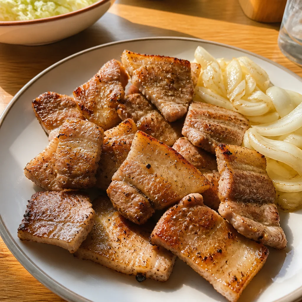 マート試食コーナーの味!豚バラ肉シーズニング焼き