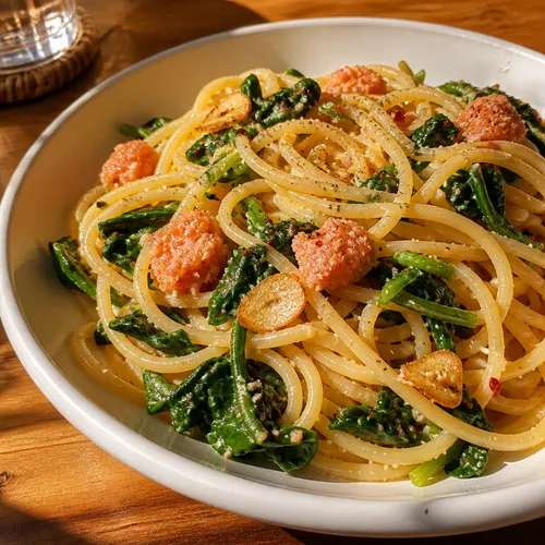 ほうれん草と明太子のパスタ