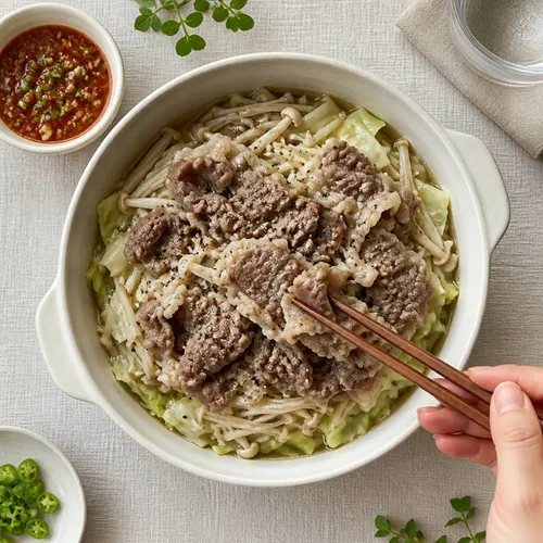 牛バラ薄切り肉とキャベツの蒸し物
