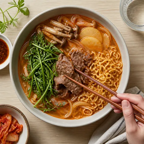 イワシラーメンで作るトンチョンしゃぶカルグクス