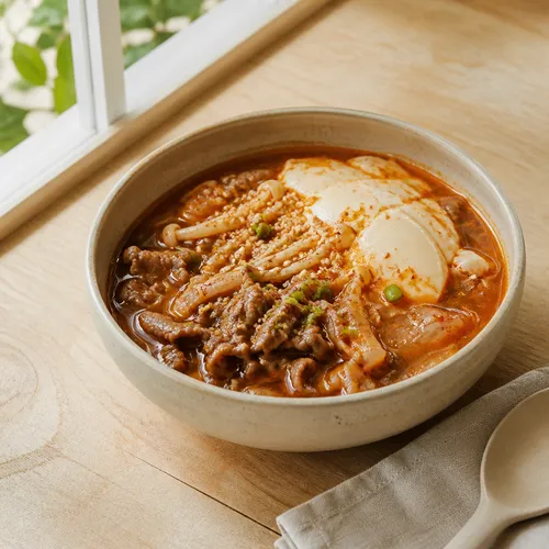牛バラ薄切り肉とおぼろ豆腐のプルコギ鍋