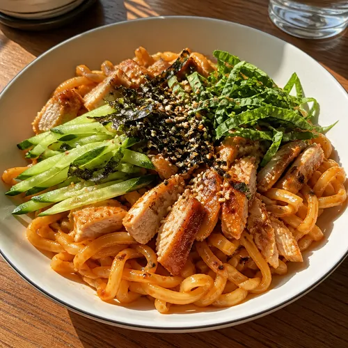 火を使わない鶏もも肉のカルビビビン麺 ミールプレップ
