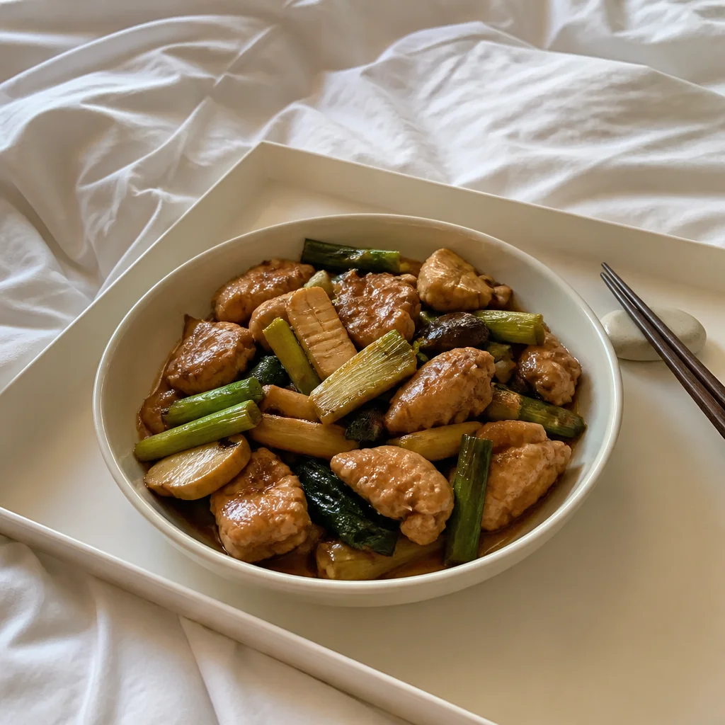 長ねぎとエリンギの鶏もも肉煮込み