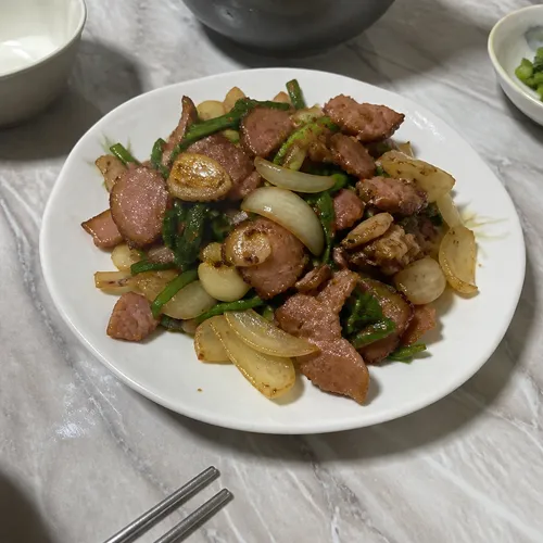 鴨の燻製と野菜炒め