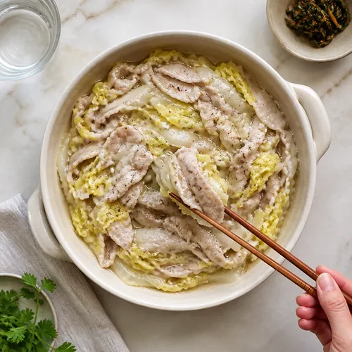 白菜と豚バラ薄切り肉の蒸し物（白菜酒蒸し）