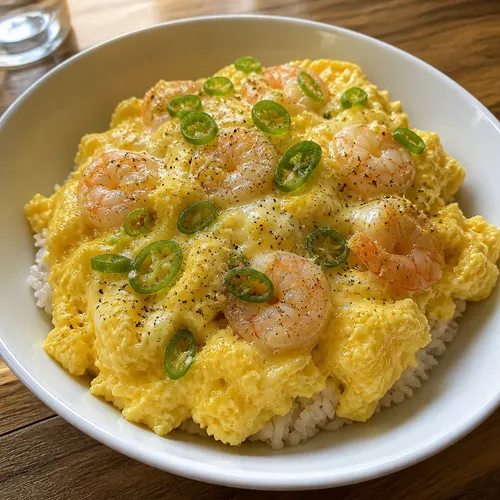 ふわふわ卵のふとん(エビ卵丼)