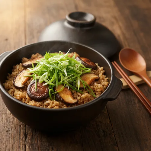 エゴマ油のしいたけ釜飯