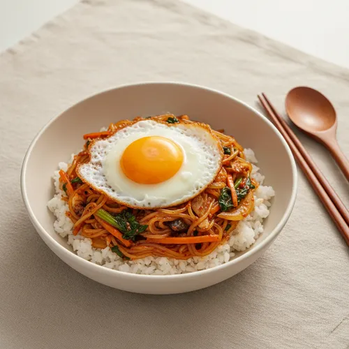 残ったチャプチェで作る辛旨チャプチェご飯