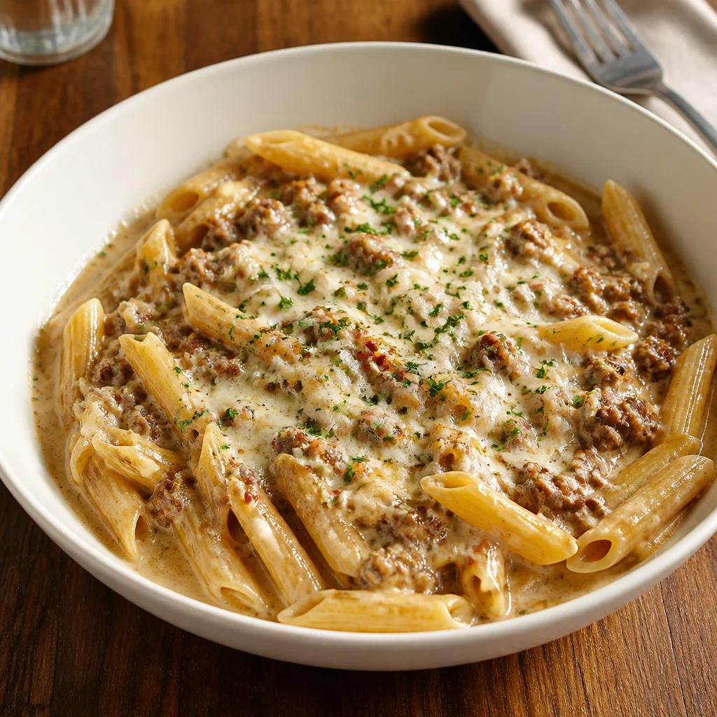 ワンパン牛ひき肉のクリームパスタ