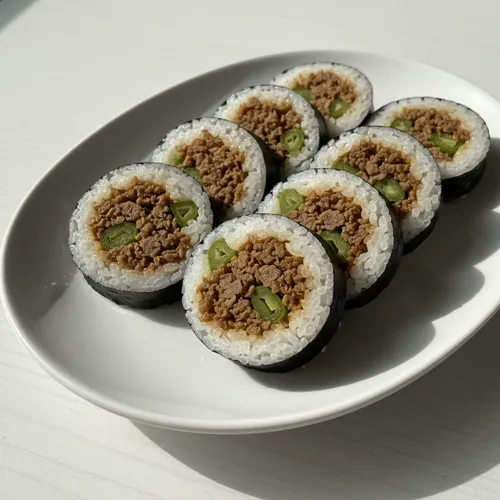 マヌルジョン（にんにくの芽）と牛肉のキンパ