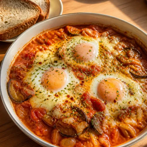 全粒粉パンと一緒に食べる絶品なすのエッグインヘルレシピ