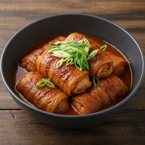 豚バラ肉のキムチ巻き蒸し