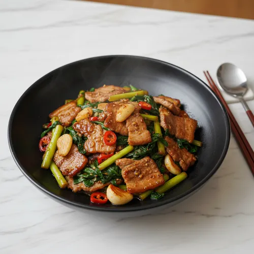 豚首肉の甘辛醤油炒め