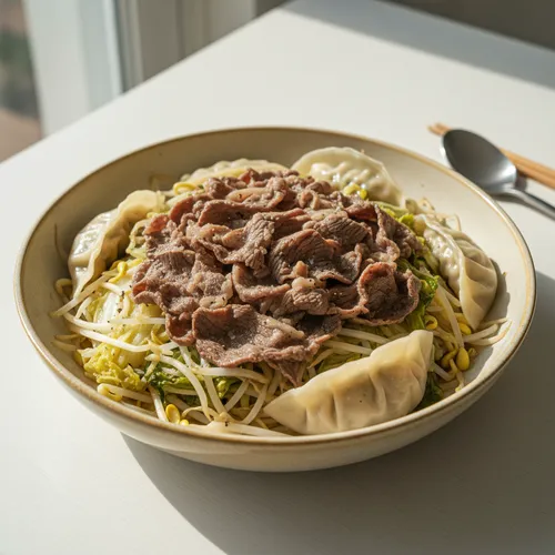 牛バラ薄切り肉ともやしの蒸し物