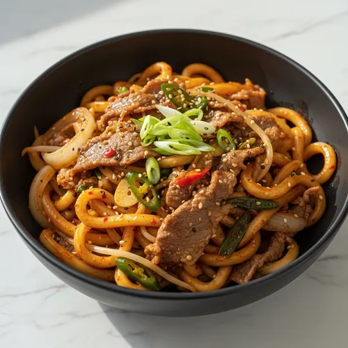 牛バラ薄切り肉の焼きうどん