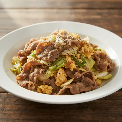 牛バラ薄切り肉とキャベツの炒め物