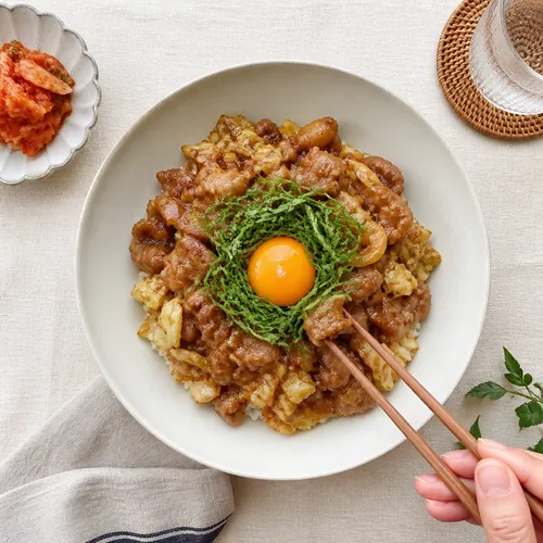 大判豚バラスライスとキャベツのっけご飯