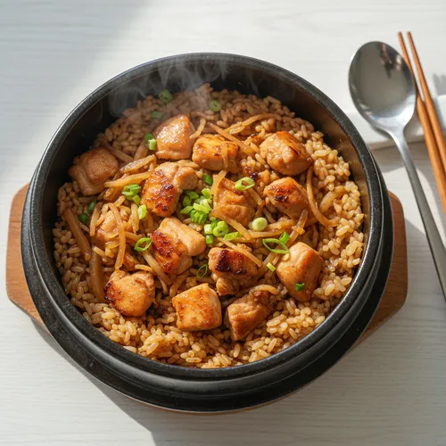 鶏もも肉と大根の釜飯