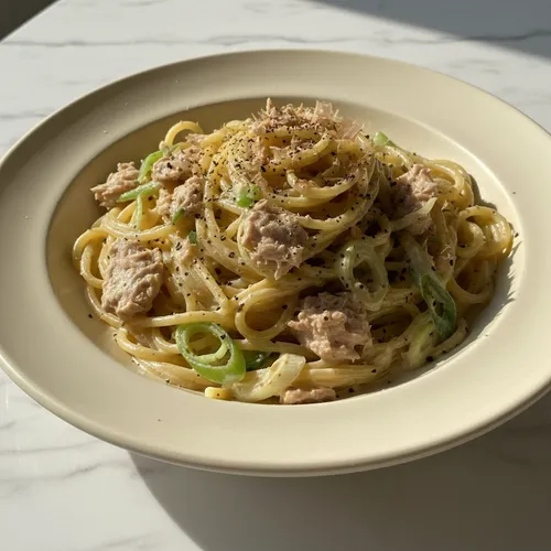 ツナと長ねぎの塩昆布パスタ