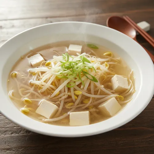 澄んだ大豆もやしと豆腐のスープ