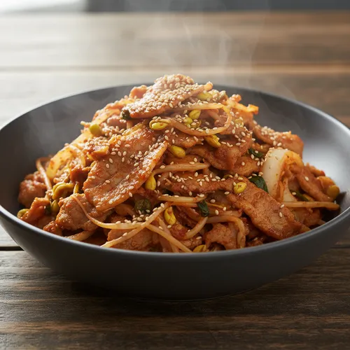 コンブル（豆もやしと豚バラ肉の炒め物）