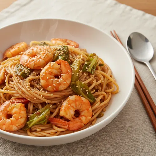 低糖エビ炒め豆乳麺