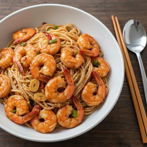 電子レンジでピーナッツバターエビビビン麺