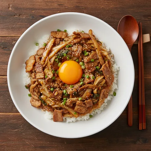 薄切り豚バラとキャベツの甘辛炒め丼
