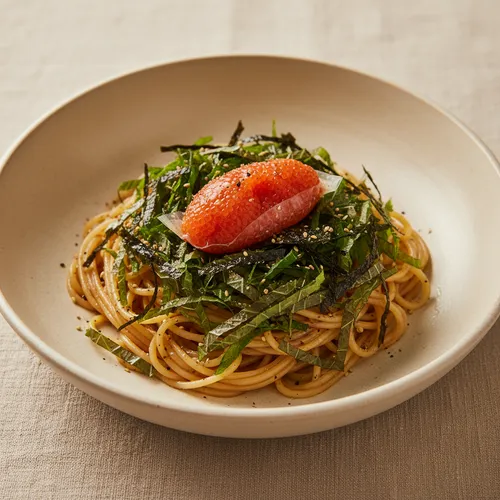 エゴマの葉と明太子の冷製パスタ