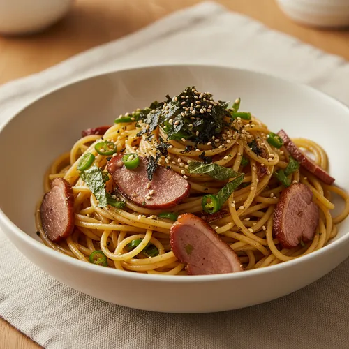 青唐辛子とエゴマ油の冷製パスタ