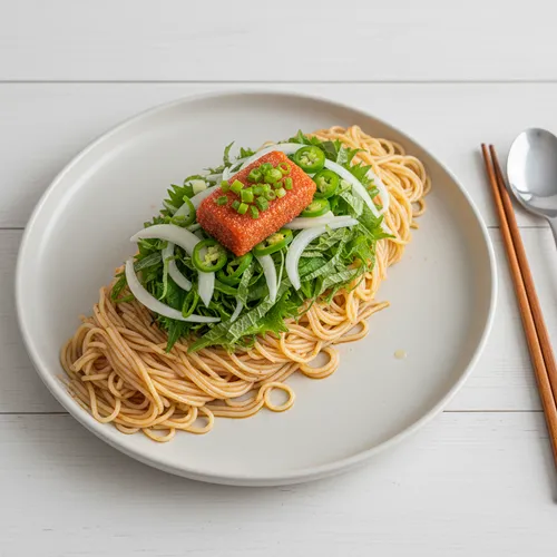 明太子とエゴマの葉の醤油ビビン麺