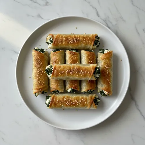 フェタチーズとほうれん草のライスペーパーロール