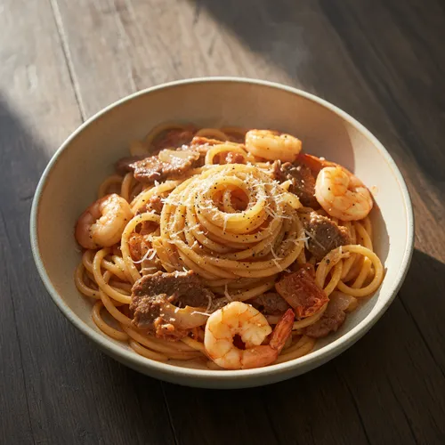 牛バラキムチロゼパスタ