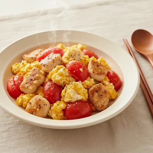 鶏むね肉とトマトの卵炒め