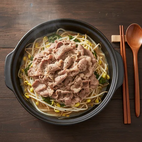 牛バラ薄切り肉ともやしの蒸し物