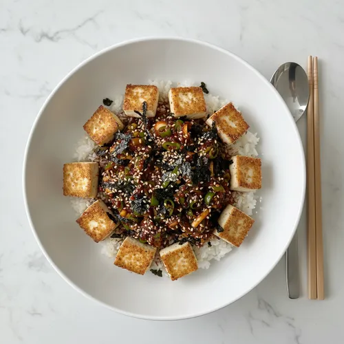 豆腐とノビルソースのっけご飯