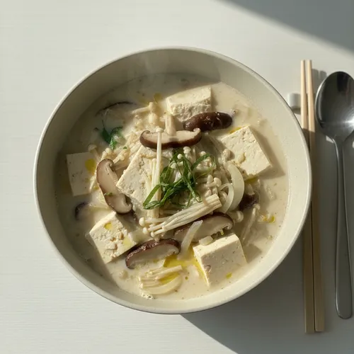 豆腐とキノコのえごまスープ